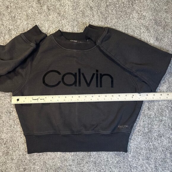 Calvin Klein Performance Womens Black VTG Cropped Sweatshirt Small SpellOut Logo - Picture 9 of 13